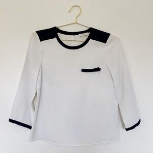 WHISTLES White Blouse with Navy Trim and Bow SZ 4